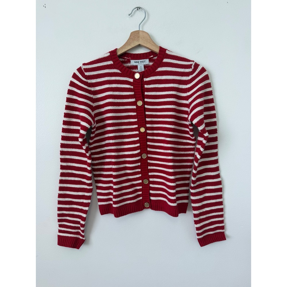 Nine West Striped Button-Front Cardigan – Red & White – Women's XS – NWT